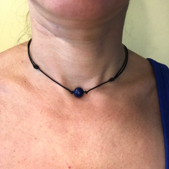 Lapis lazuli choker necklace handmade bead choker - Picture 4 of 5